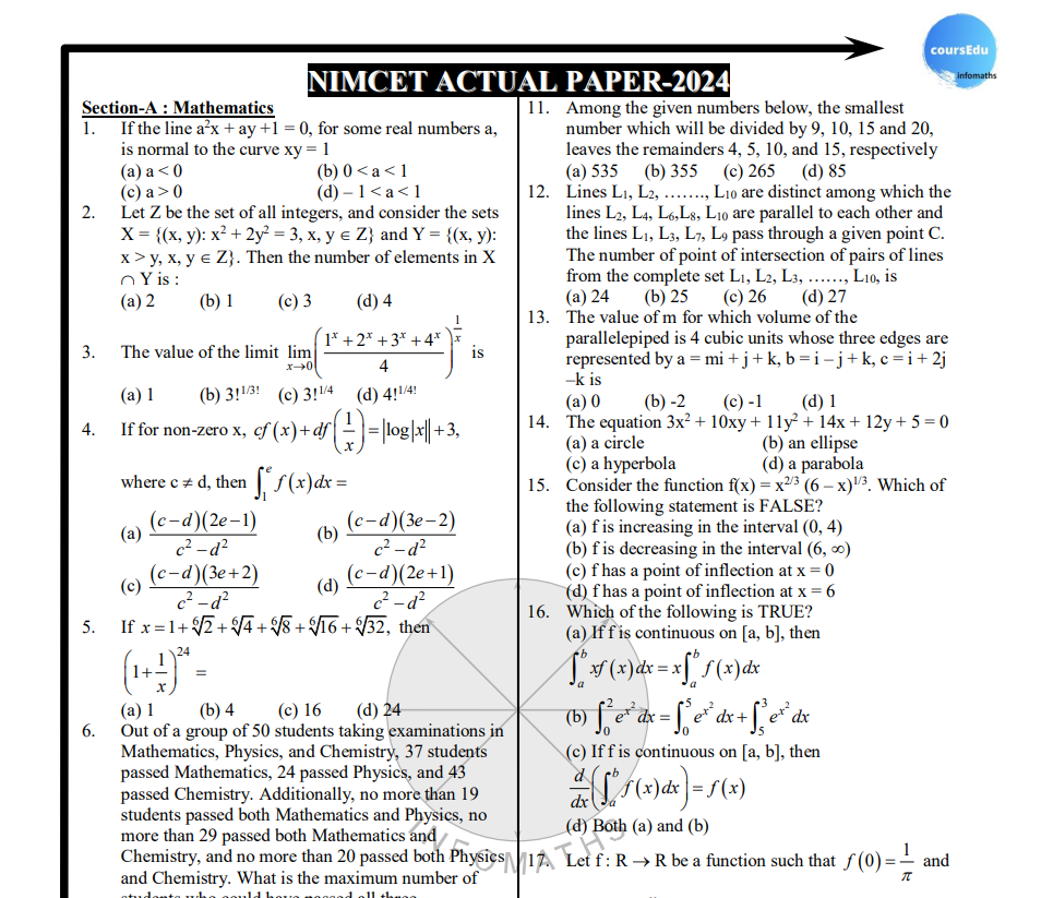 NIMCET 2024 Question Paper